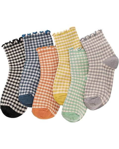 BomKinta Checkered Ruffle Socks Women - Cute Plaid Frilly Sock - Casual Crew Cotton Socks Size 5-... | Amazon (US)