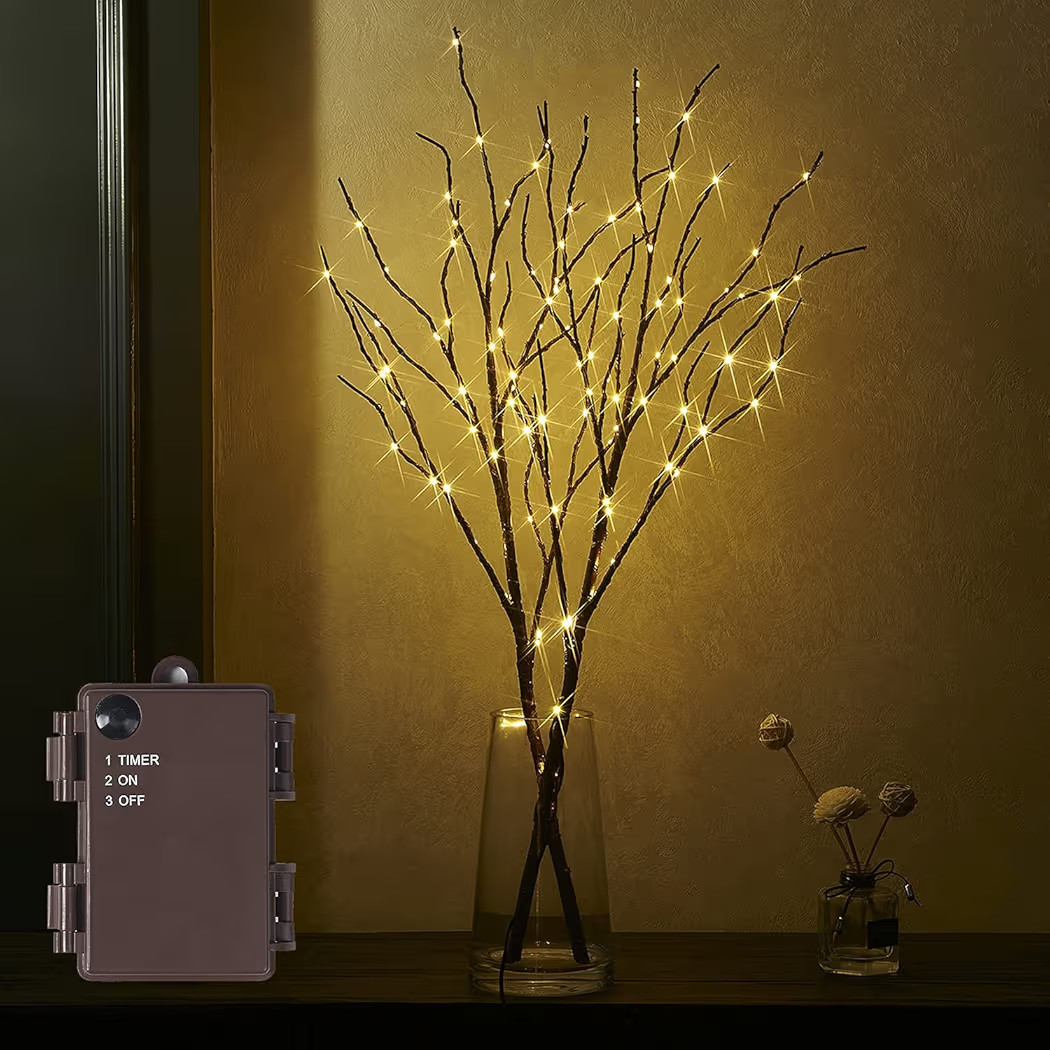 Fudios Lighted Brown Branches with Timer 32 in 100 LED for Vases Battery Operated, Artificial Willow Branch Twigs with Warm White Lights for Christmas Holiday Party Decor | Amazon (US)