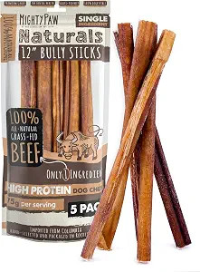 Mighty Paw Long Lasting 12" Bully Sticks for Dogs - All Natural Grass Fed Beef Chews. Lower Odor ... | Amazon (US)
