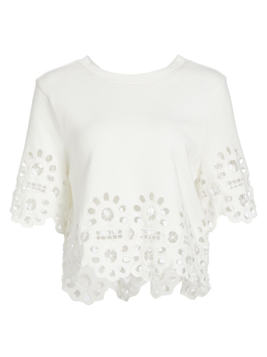 Elysse Embroidered Short-Sleeve Sweater | Saks Fifth Avenue