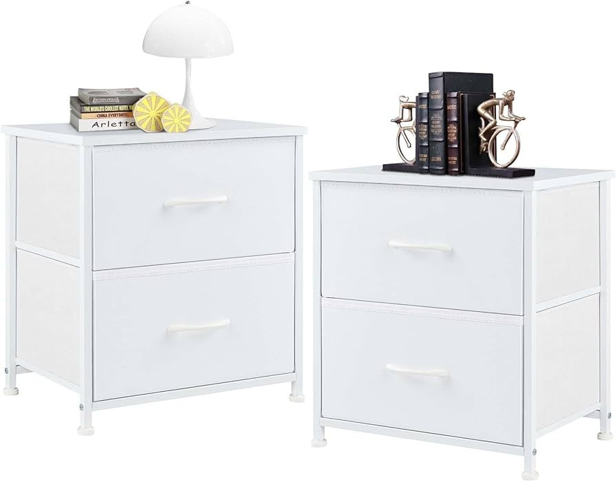 Night Stand Set of 2, Wide NightStands with 2 Drawers, Mid Century Small Nightstand with Adjustab... | Amazon (US)