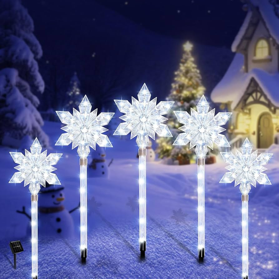 Snowflake Solar Christmas Pathway Lights, Set of 5 LED Outdoor Stake Lights, Waterproof Christmas... | Amazon (US)