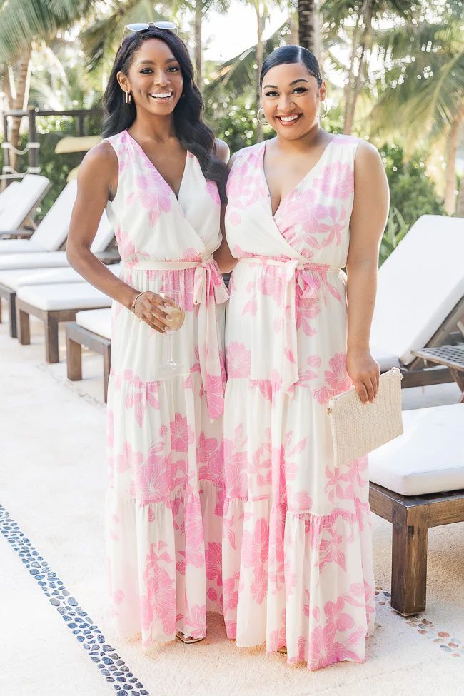 Ocean Sunset Floral Ivory/Pink Maxi Dress | Pink Lily