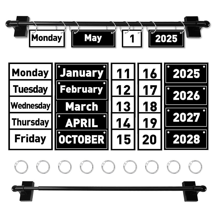 Magnetic Rod Black and White Flip Calendar for Classroom, Classroom Calendar Date Cards Black and... | Amazon (US)