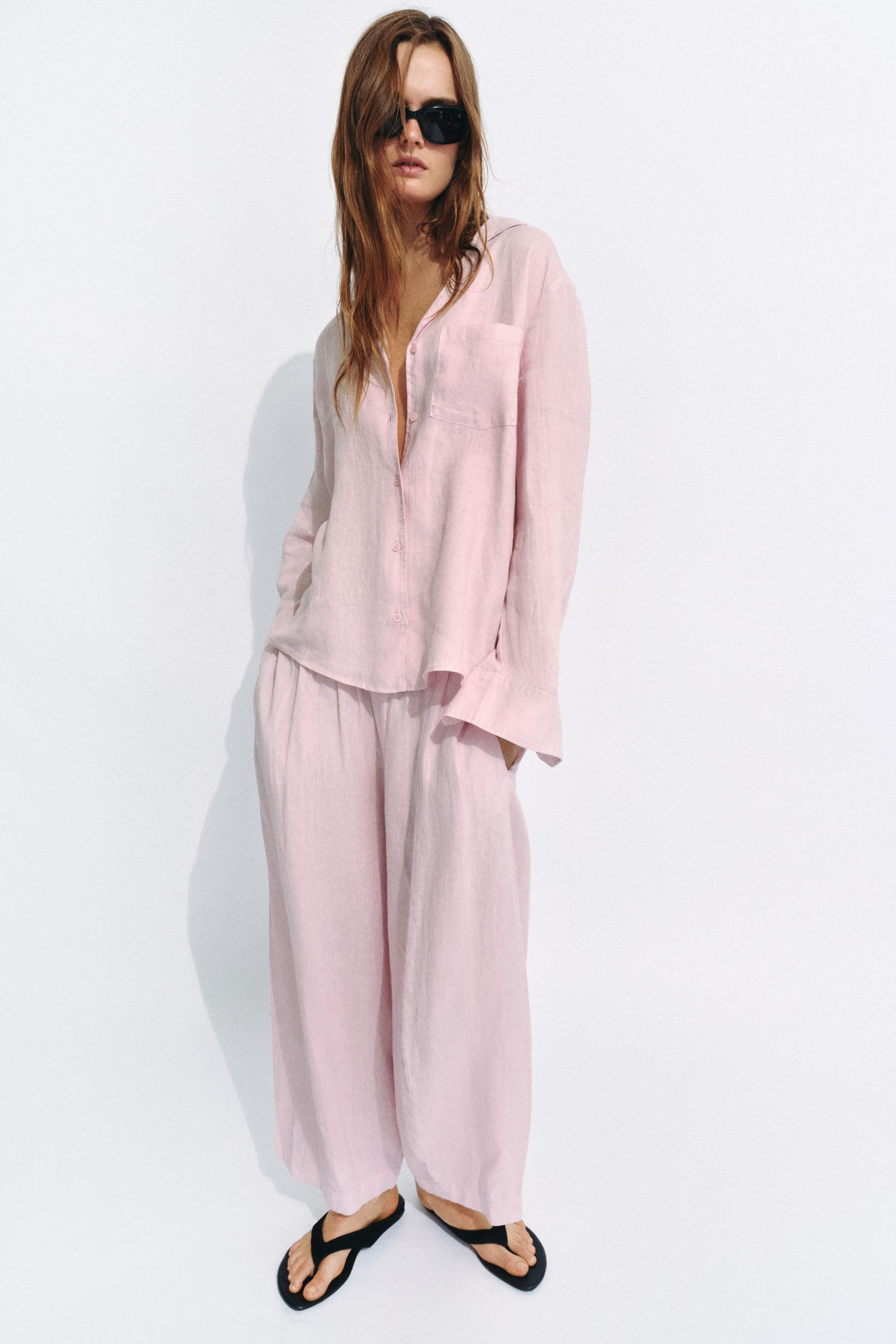 ZW COLLECTION LINEN BARREL PANTS | Zara US