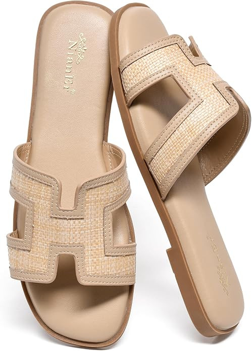 NianEr Womens Microfiber Leather Comfort Foam Support H Sandals Square Toe Dress Dressy Slip On C... | Amazon (US)