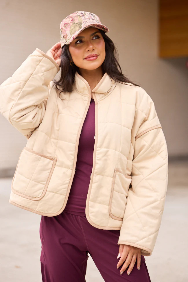 Maggie Beige Quilted Jacket | Pink Lily