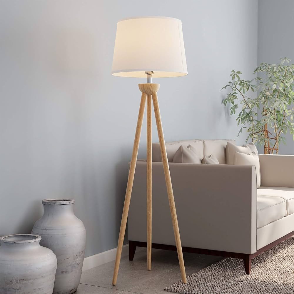 Lavish Home Tripod Floor Lamp – Mid-Century Modern Décor Light with LED Bulb and Natural Oak W... | Amazon (US)