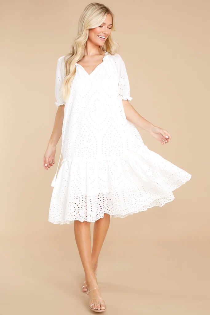 Time For A Toast White Eyelet Midi Dress | Red Dress 