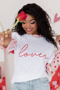 Lover Script White Bella Canvas Graphic Tee | Pink Lily