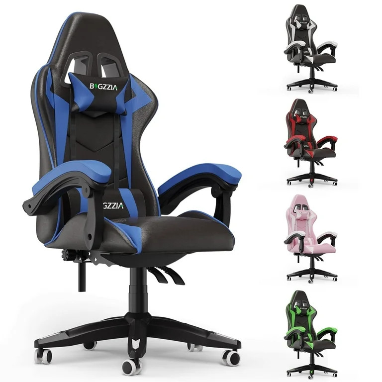 Bigzzia Gaming Chair, Ergonomic Computer Chair with Lumbar Support and Headrest, Blue | Walmart (US)