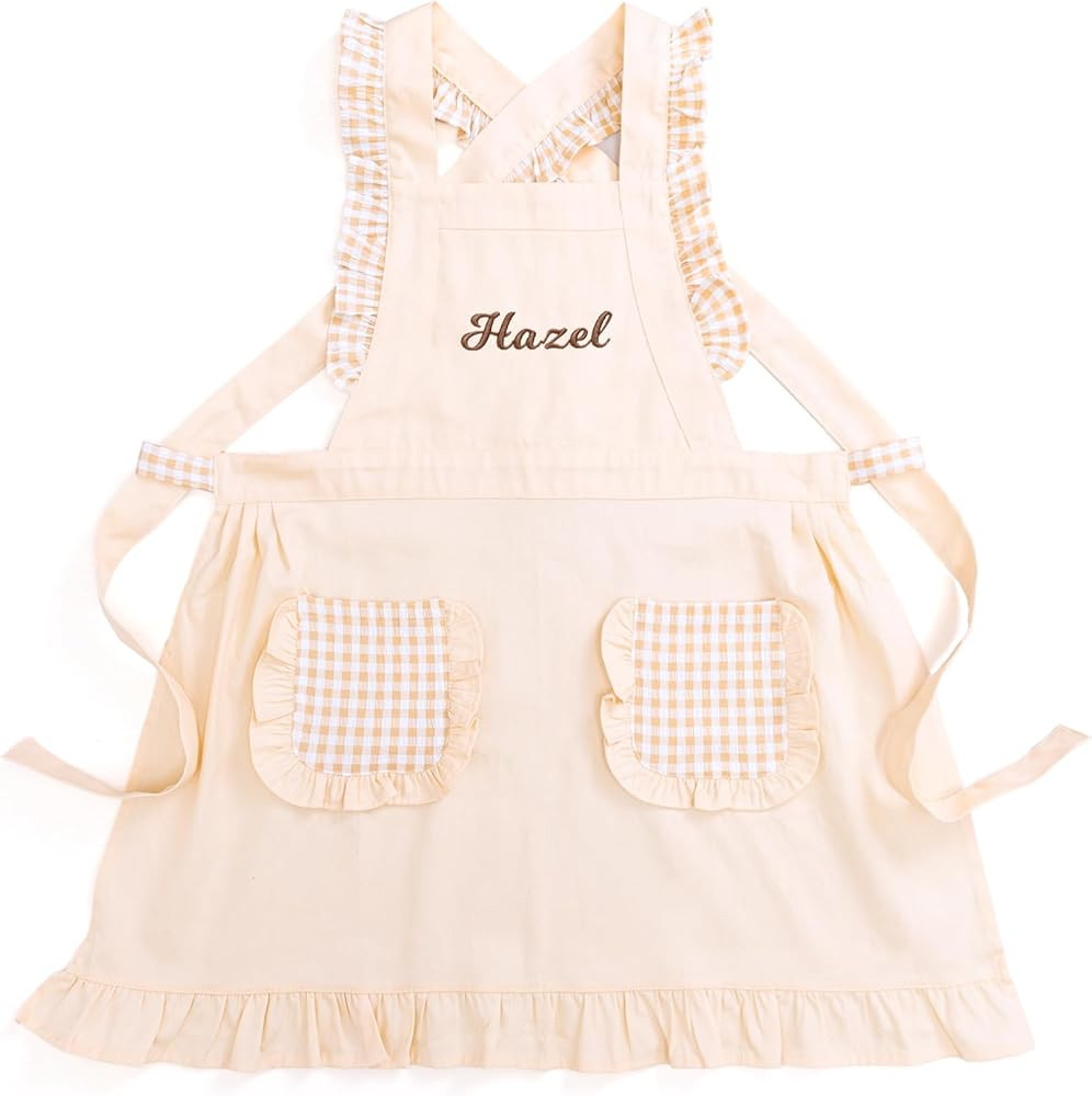MT WORLD Toddler Apron for Girls Personalized Kids Chef Aprons with Name Little Girls Ruffle Apro... | Amazon (US)