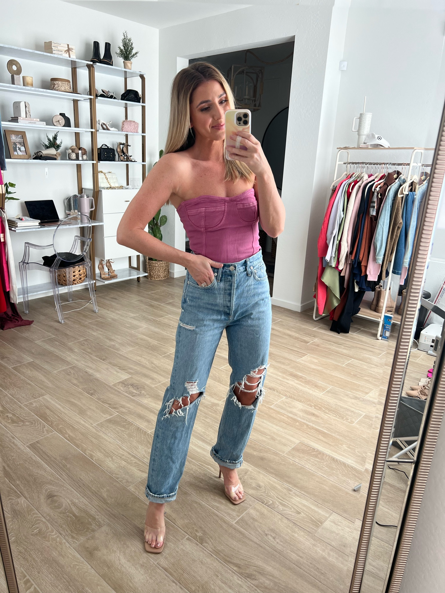 Casual Valentine’s Day outfit idea, these jeans are my absolute favorite! I sized down one size. There a boyfriend, style and high-rise. The denim pink tube top runs true to size. If you have a bigger chest, I would size up. I will also link my heels and my earrings that are 20% off with code MELISSA20 

Galentines, Valentine’s Day, outfit, jeans, revolve, heels, Steve Madden, casual outfit, idea, jean outfit, denim

#LTKunder100 #LTKunder50 #LTKstyletip