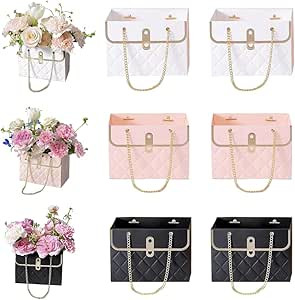 6pcs Flower Paper Gift Box, Bouquet Storage Bucket Florist Handbag with Metal Chain Gift Case, Fl... | Amazon (US)