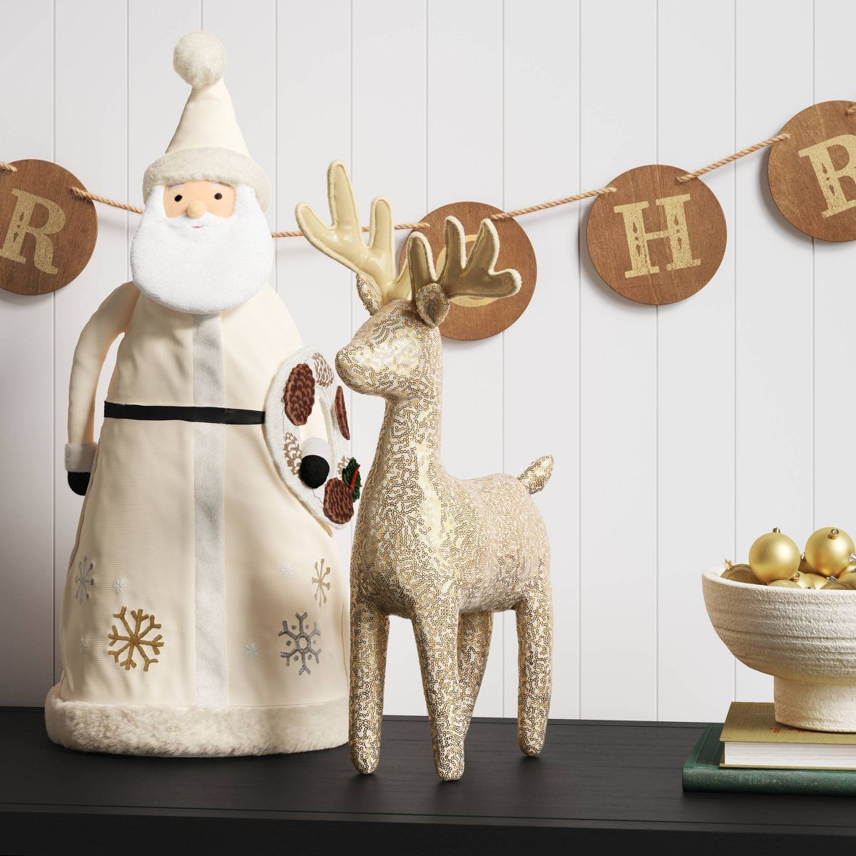 22.5" Fabric Santa Sculpture with Pinecone Christmas Wreath - Wondershop™ | Target