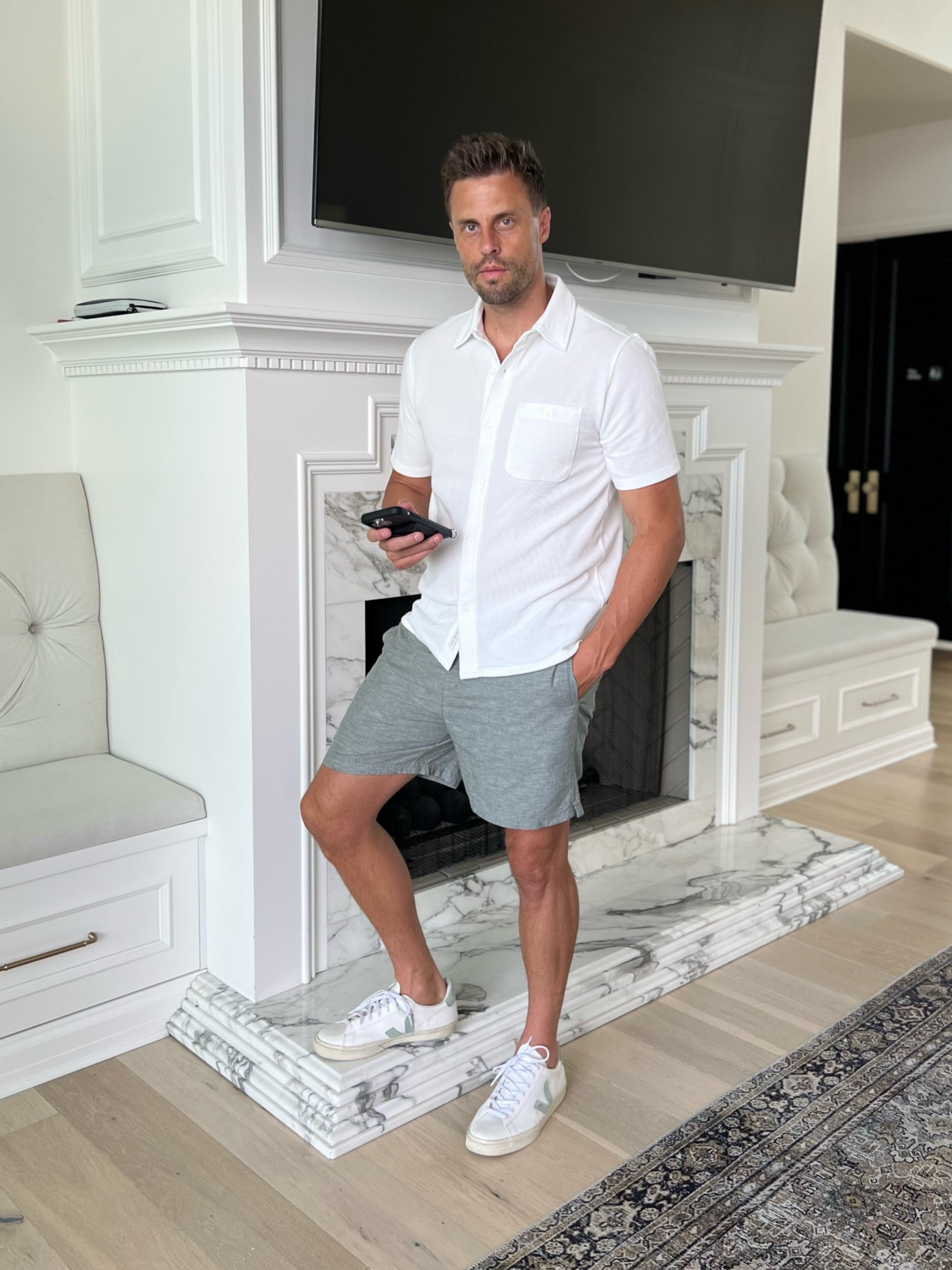 Men’s summer outfit ☀️ Cody’s wearing size large in the shorts & medium in the shirt. Under $20 each. Would be great Father’s Day gift too  

Mens summer outfit; summer style; Men’s white button up; men’s short sleeve button up; men’s shorts; men’s casual style; Walmart fashion; Walmart; Christine Andrew, husband outfit, husband summer style, Father’s Day gift ideas 

#LTKmens #LTKfamily #LTKunder50