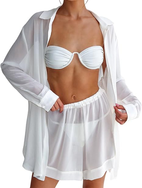 Gihuo Sheer Cover Up Set for Women Sexy 2 Piece Swimsuit Set | Summer Outfits, Beach Bikini Cover... | Amazon (US)