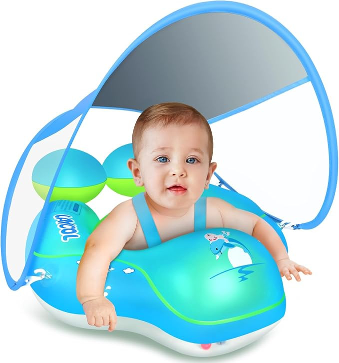 Upgraded No Flip Over Baby Pool Float, Baby Float with Canopy UPF50+, Inflatable with Double Air ... | Amazon (US)
