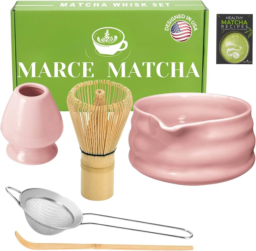 Marce Matcha Whisk Set- Matcha Bowl with Spout, Matcha Whisk, Matcha Sifter, Matcha Whisk Holder,... | Amazon (US)
