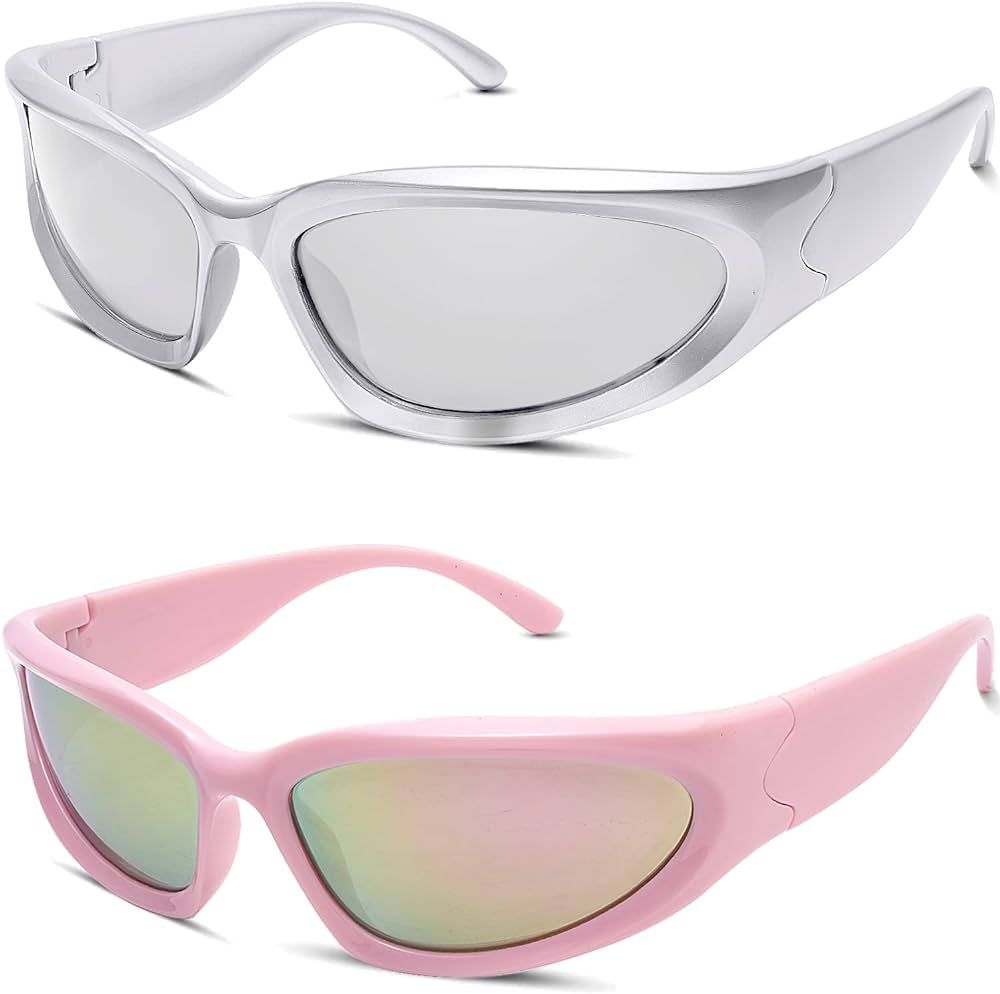 knliwkm Y2K Wrap Around Sunglasses Sports Futuristic Oval Glasses for Women Men 2022 Trendy Fashion  | Amazon (US)
