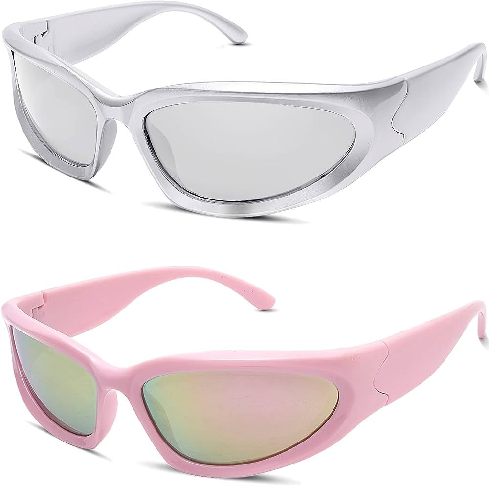 knliwkm Y2K Wrap Around Sunglasses Sports Futuristic Oval Glasses for Women Men 2022 Trendy Fashion  | Amazon (US)