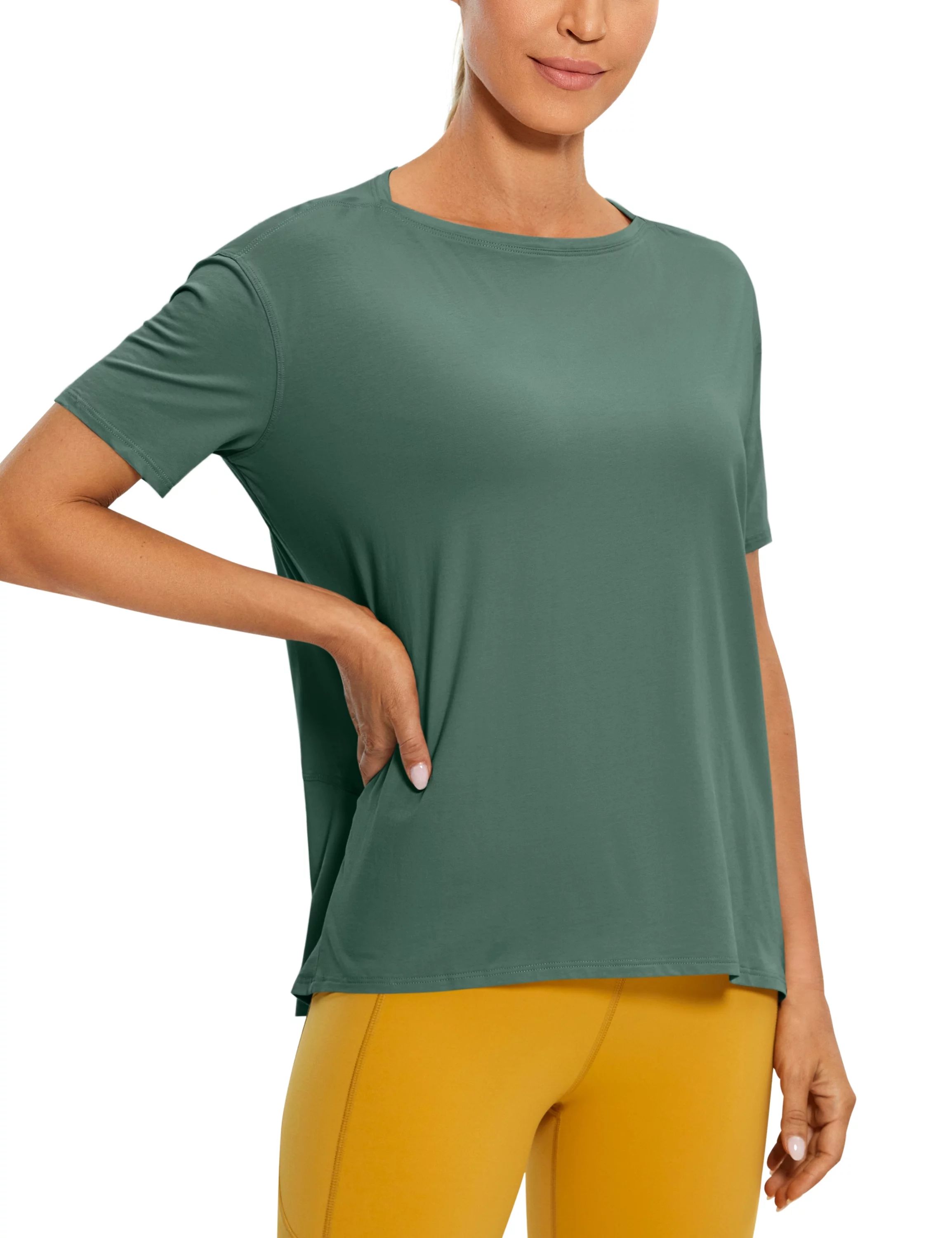 CRZ YOGA Women's Pima Cotton Short Sleeve Shirts Loose Fit Casual Tops - Walmart.com | Walmart (US)