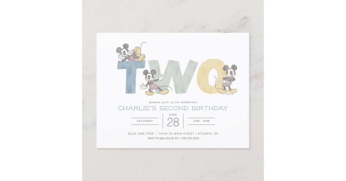 Mickey Mouse Watercolor 2nd Birthday Invitation | Zazzle | Zazzle