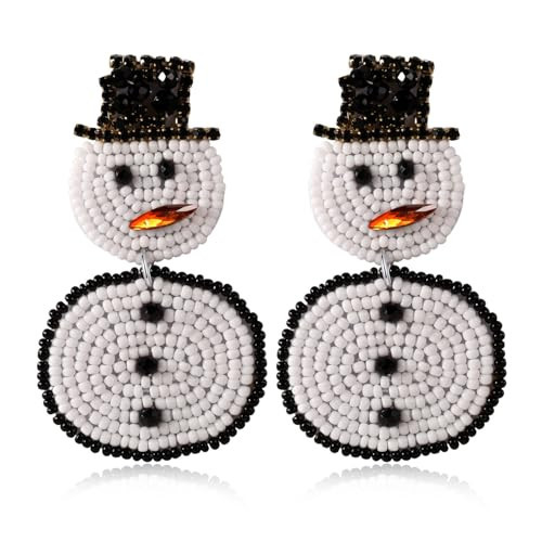 Christmas Snowman Earrings for Women - Cute Snowman Handmade Beaded Dangle Holiday Jewelry, Christmas Outfits Accessories Xmas Gifts (Snowman) | Amazon (US)