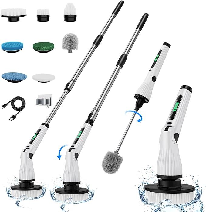 Electric Spin Scrubber, 8 Replaceable Brush Heads, 54.7 inch Adjustable Extension Arm,Cordless Ho... | Amazon (US)