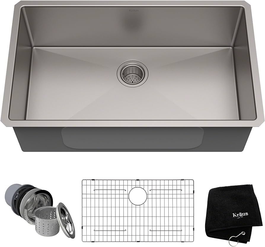 Kraus KHU100-32 Standart PRO 16 Gauge Undermount Single Bowl Stainless Steel Kitchen Sink, 32 Inc... | Amazon (US)