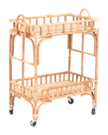 24x31.5 Water Hyacinth Rattan And Seagrass Bar Trolley With 2 Tiers | Marshalls