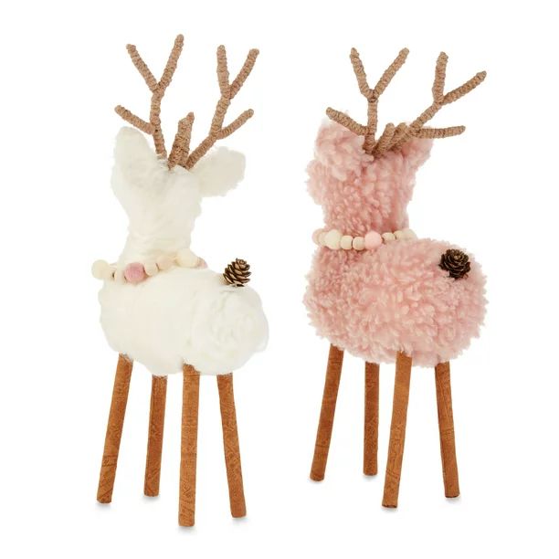 Holiday Time Pink and White Fabric Reindeer Tabletop Decorations, 13", 2 Count - Walmart.com | Walmart (US)