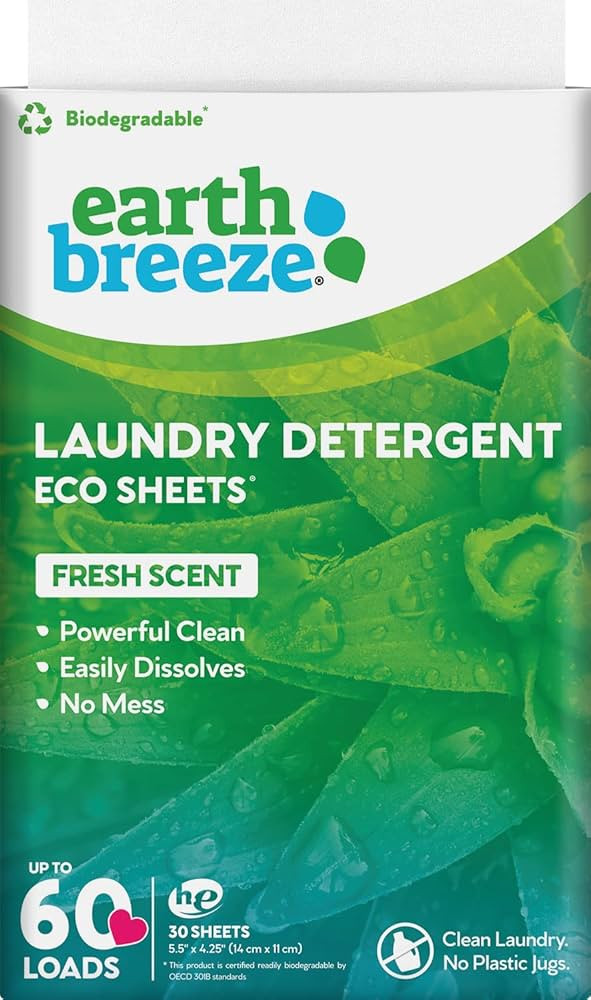 Earth Breeze Laundry Detergent Sheets - Fresh Scent - No Plastic Jug (60 Loads) 30 Sheets, Liquid... | Amazon (US)
