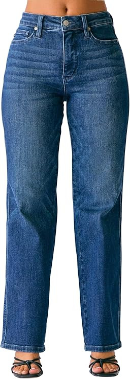 Judy Blue Womens Jeans - Mid Rise Petite Straight Tummy Control Classic | Amazon (US)