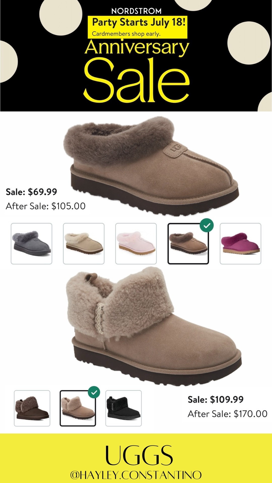 Get ready, because the **sale of the year** is almost here and your cart deserves a glow-up 💅

🛍️ How to Prep for the Nordstrom Anniversary Sale

* **Preview & save NOW**: Build your wishlist/cart early so you can check out FAST before sizes disappear.
* **Set your alarm (this part matters!)** ⏰

📅 When You Can Shop (by status)

* **Icons**: July 14–17
* **Ambassadors**: July 15–17
* **Influencers**: July 16–17
* **Everyone (public access)**: July 18 – August 9

👉 Translation: if you’ve got early access… this is your Super Bowl. The best stuff *will* sell out before July 18.

😍 Featured Cozy Must-Haves from UGG

**1. Fluffy Slip-On Slippers**
💰 *Sale Price: $69.99 (reg. $105)*
These are giving “I just ran out for coffee but still look cute” energy.

* Wear them: coffee runs, errands, lounging-but-make-it-chic
* Style vibe: leggings, oversized hoodie, messy bun, iced latte in hand ☕

**2. Shearling Mini Boots**
💰 *Sale Price: $109.99 (reg. $170)*
Basically a warm hug for your feet… but socially acceptable to wear in public.

* Wear them: fall days, weekend brunch, travel days, pumpkin patch moments 🍂
* Style vibe: denim + chunky knit or a cute matching set

These are the cozy staples you’ll wear on repeat all season long—cute, comfy, and effortlessly put together.

So go ahead—**build that cart, know your date, and be ready to checkout like a pro** 🛒✨

#LTKSaleAlert