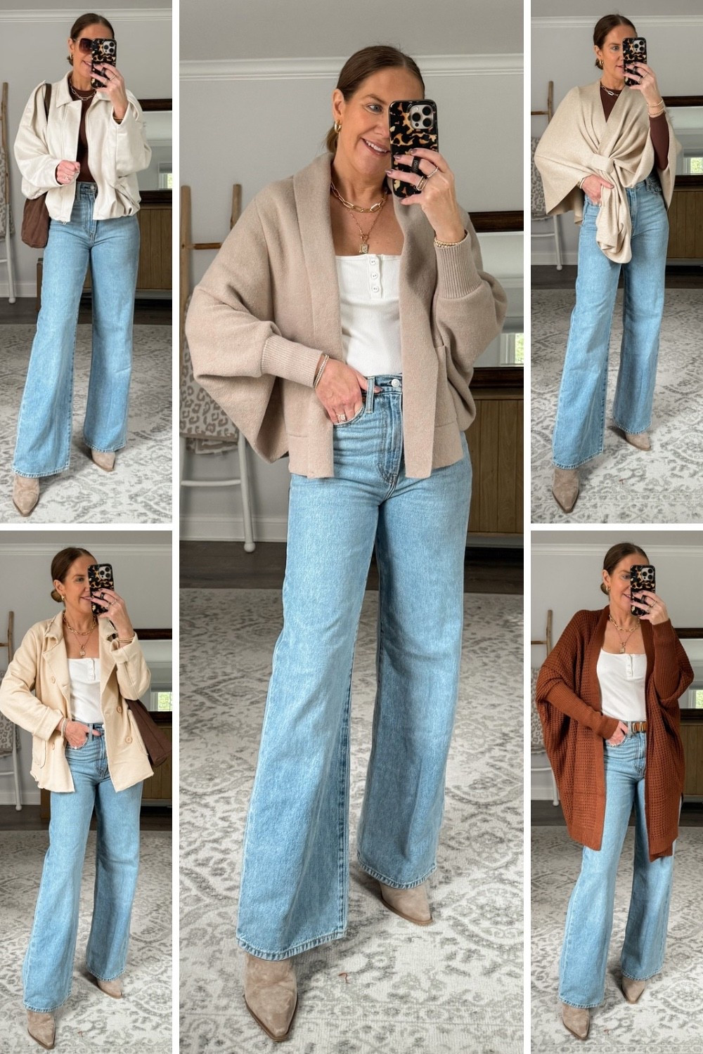 Fall’s it girl jacket, a chic soft as cashmere wrap, the most unique cardigan with the softest fabric, a terry cloth unstructured jacket, and a waffle knit cardigan in the perfect color for fall - all styled with wide leg jeans and kitten heels. Perfect comfy yet effortlessly chic fall outfits.

#LTKSeasonal #LTKStyleTip #LTKOver40
