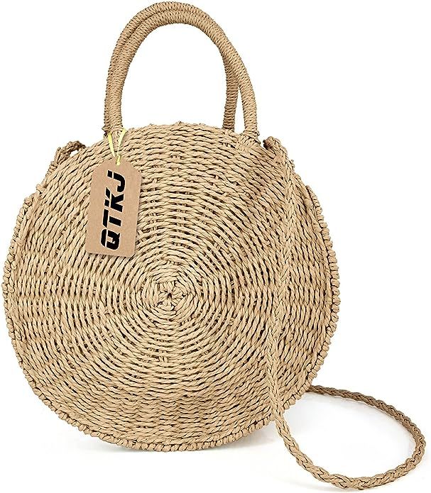Women Straw Summer Beach Bag Handwoven Round Rattan Bag Cross Body Bag Shoulder Messenger Satchel | Amazon (US)