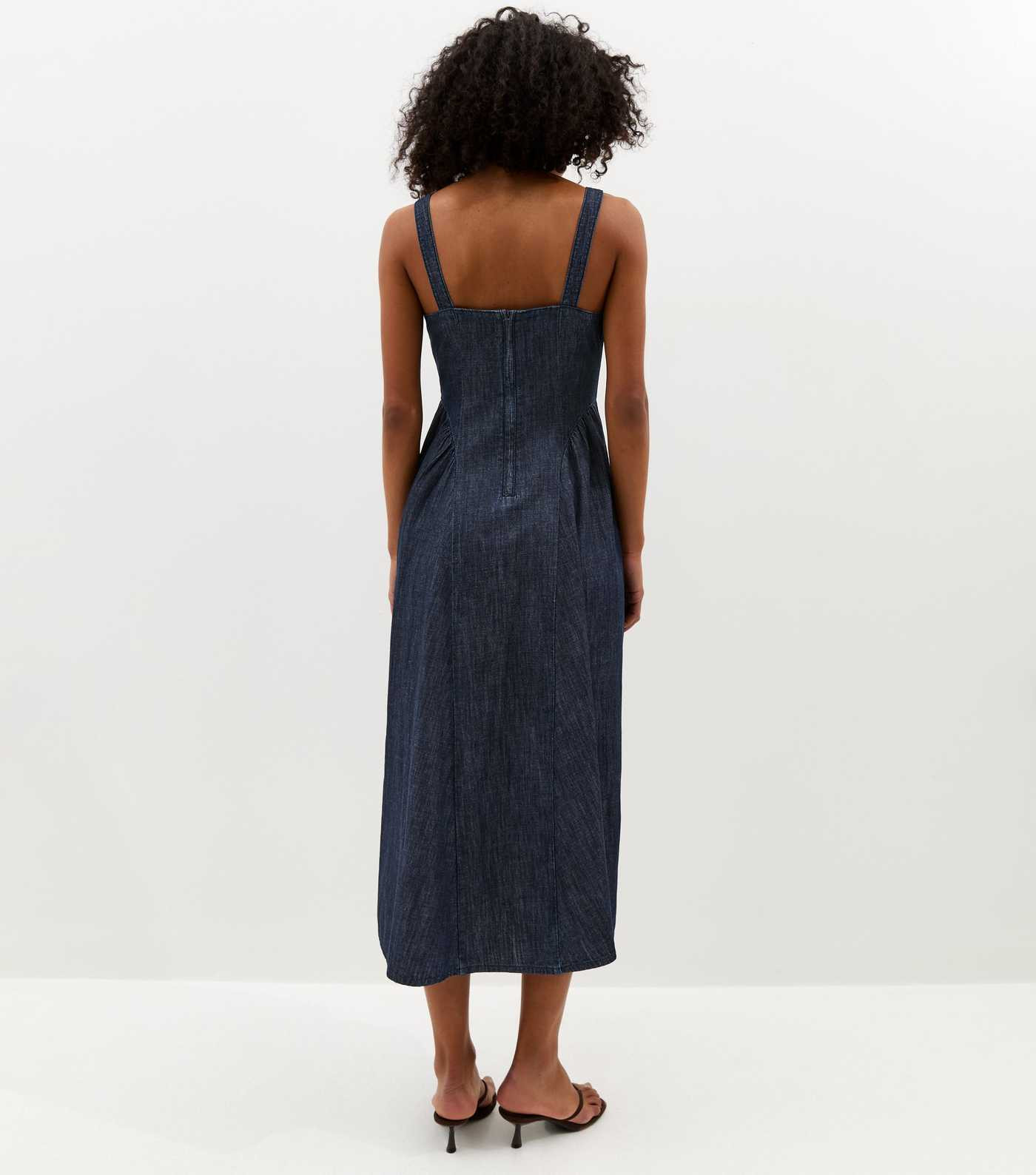 Navy Denim Square Neck Midi Dress | New Look | New Look (UK)
