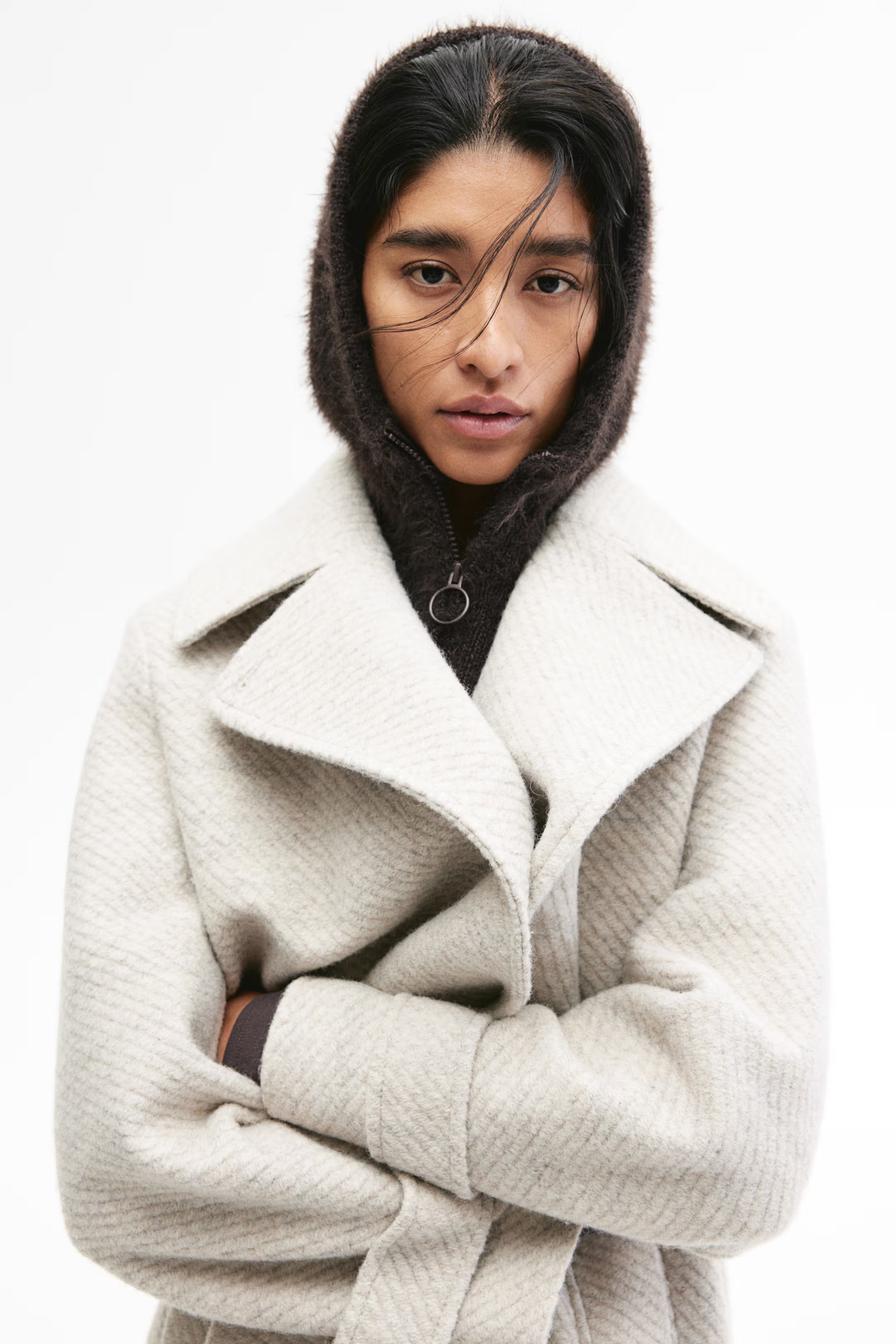 Twillmantel mit Bindegürtel - Hellgreigemeliert - Ladies | H&M AT | H&M (DE, AT, CH, NL, FI)