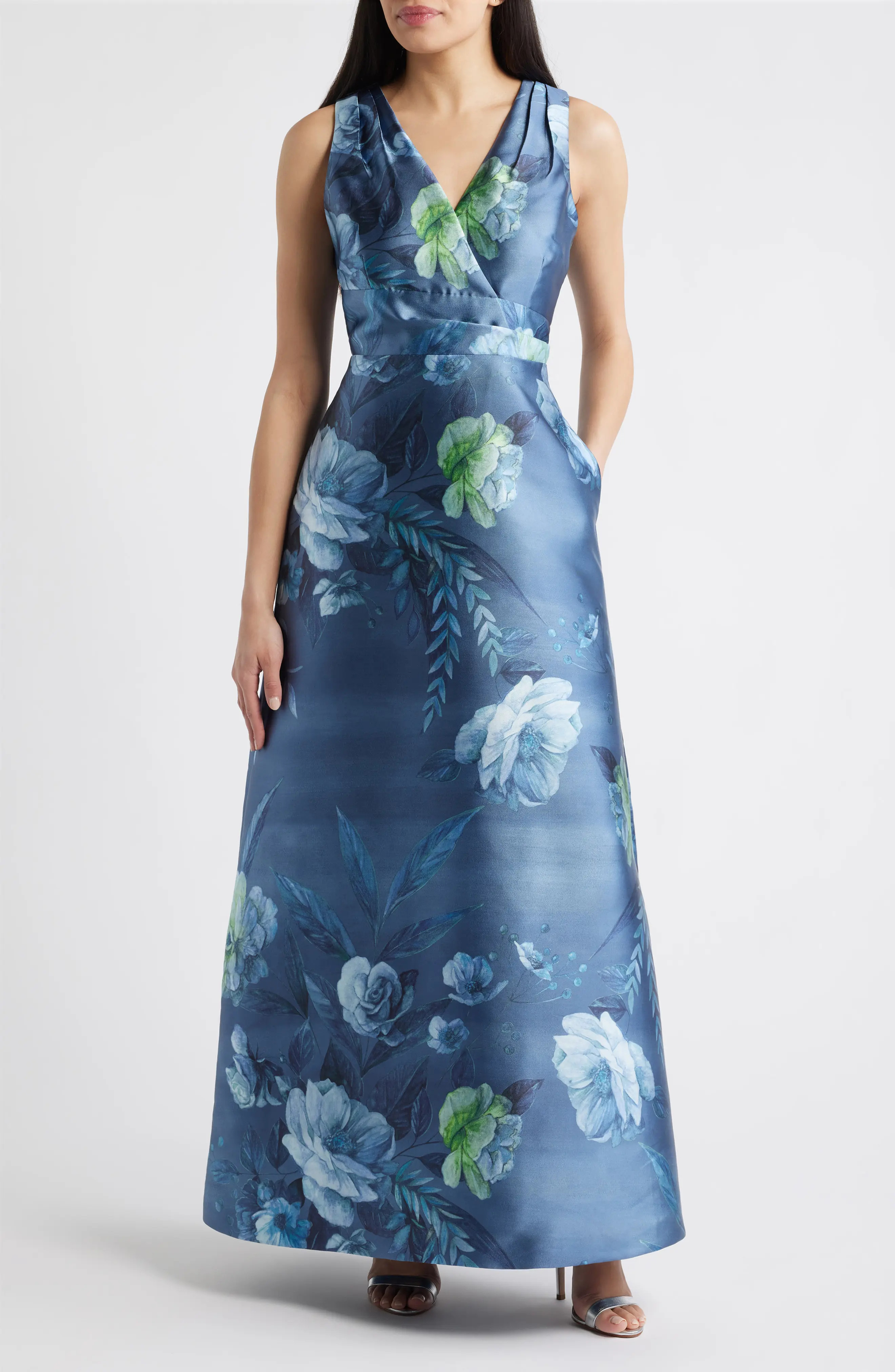 Kay Unger Rosalind Floral Evening Gown in Teal Blue at Nordstrom, Size 4 | Nordstrom
