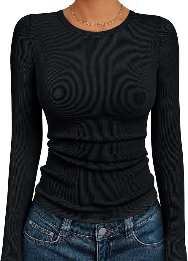 AUTOMET Long Sleeve Shirts Blouses Fall Fashion Ribbed Basic Tops Winter Clothes | Amazon (US)