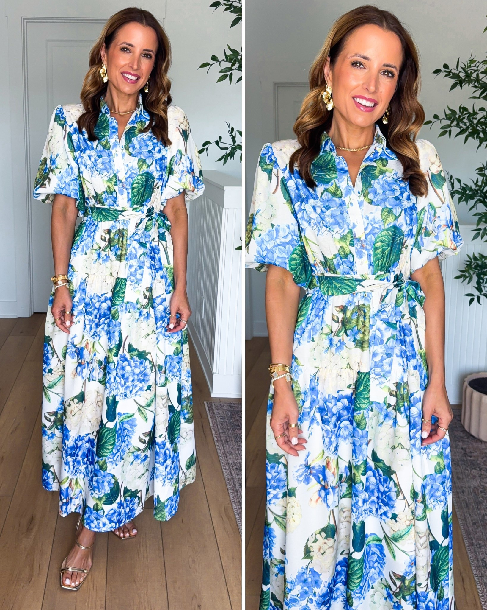 Amazon Mother’s Day dress in size small - could size down if in-between. Stretchy and elastic waist. Floral puff sleeve dress. Functional buttons on top and ties around the waist! Spring dress. Summer dress. Baby shower dress. Wedding shower dress. Gold heels are TTS. 

#LTKWedding #LTKMothersDay #LTKootd