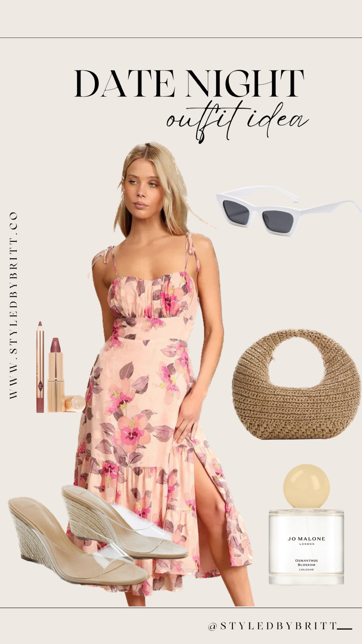 Summer date night outfit idea, sundress, summer outfit idea, wedge heel, straw bag 

#LTKunder50 #LTKstyletip
