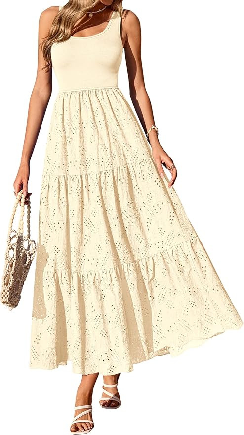 BTFBM Women Summer Eyelet Midi Dresses Casual Spring 2026 Sleeveless A Line Flowy Vacation Beach ... | Amazon (US)