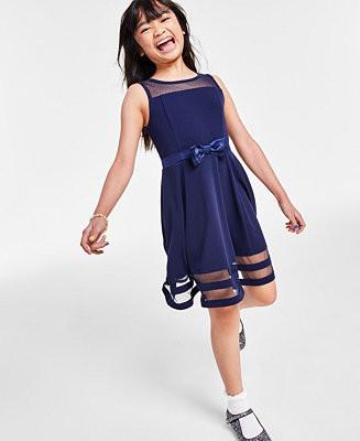 Calvin Klein Girls Illusion Mesh Bow Front Dress - Macy's | Macy's
