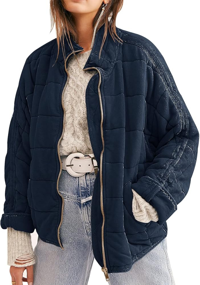 ETCYY Women's Causal Lightweight Quilted Jackets Long Sleeve Oversized Warm Winter Zip Up Coat wi... | Amazon (US)