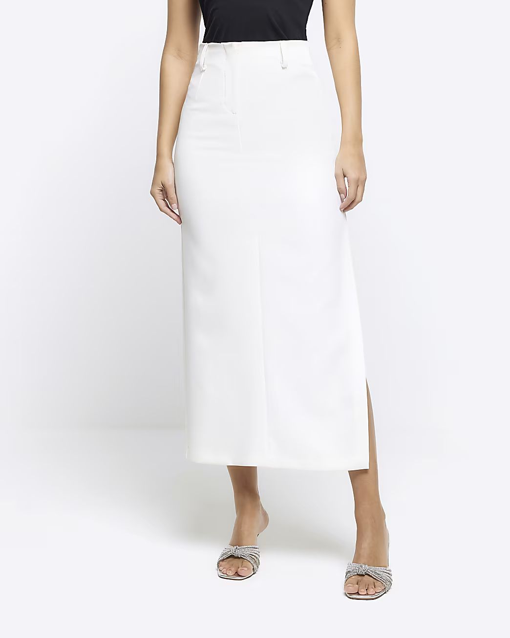 Cream split hem tuxedo maxi skirt | River Island (UK & IE)
