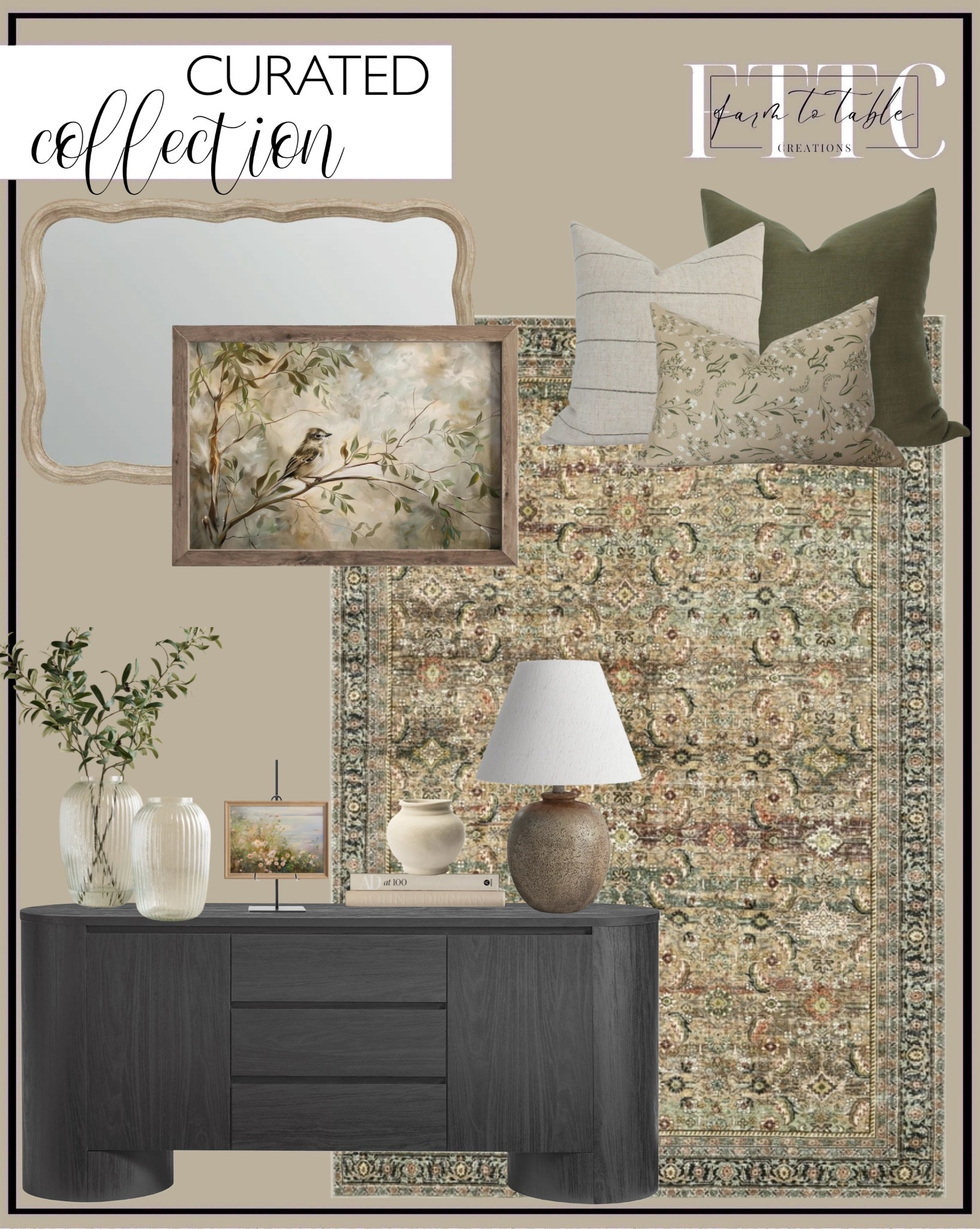 Curated Collection. Follow @farmtotablecreations on Instagram for more inspiration.

Wood Framed Accent Mirror. Large Non Slip Area Rug. Black Wood Grain Sideboard with Doors. Vintage Spring Bird Wall Art. Tan and Green Sofa Pillow Combo. Malmo Ceramic Table Lamp. Olive Leaf Stem. Korenne ribbed glass vase. Nola Paper Mache Vase. Metal Easel. Spring Floral Sea Wall Art.

Storage Cabinet | Entryway Decor | Bedroom Furniture | nightstands | Home Decor| Fireplace Decor | Spring Refresh |  Bedroom Finds | Neutral Stems | Spring Stems | Bookshelf Decor | Bedroom Space | Cozy  Corner | Bathroom | Curated Entryway | Spring  Decor | End of Year Clearance | Trending Decor | Viral Decor  | Coffee Table Decor | Neutral Decor | Stem Sale | Target Finds | Skinny Bench | Bedroom | Living Room | Breakfast Nook | Amazon Home | Target Sale | Loloi Rugs | Magnolia Home | console table | console table styling | faux stems | entryway space | front porch decor | neutral decor | entryway decor | cozy home | affordable decor |  home decor | home inspiration | console styling | entryway rug | cozy moody home | moody home decor | neutral home | bathroom decor | living room | spring decor | Hearth & Hand | Studio McGee | 2025 Home Trends | trending home | Crate&Barrel 




#LTKSaleAlert #LTKHome #LTKFindsUnder50