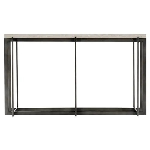 Hilda Modern Classic Travertine Stone Top Metal Rectangular Console Table | Kathy Kuo Home