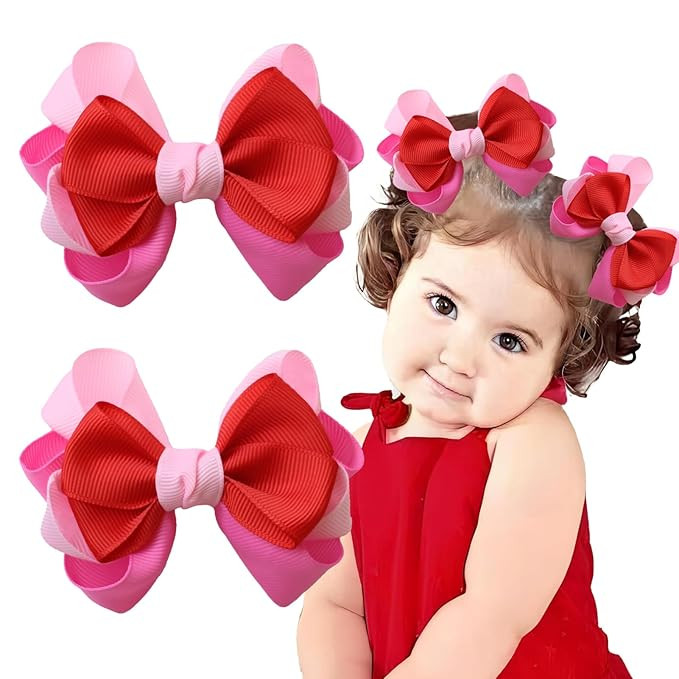 Valentines Day Hair Bows Clips Red Grosgrain Ribbon Bows Pink Hair Clips Girls Valentines Alligat... | Amazon (US)